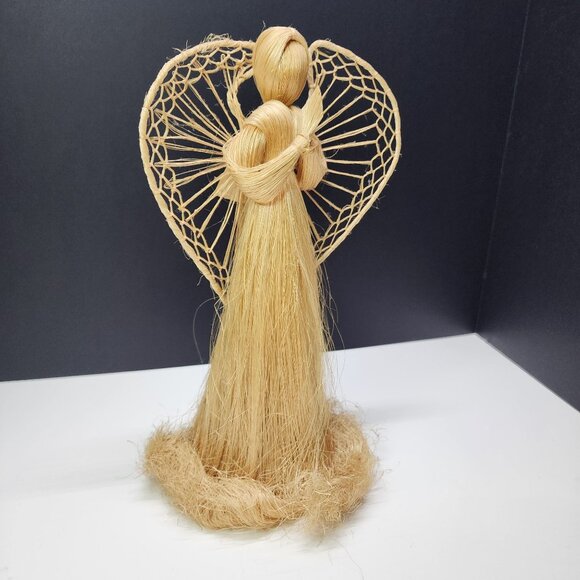 Vintage Handmade Folk Art Straw Angel Doll Figure Display 10'' with Wings - Picture 4 of 7